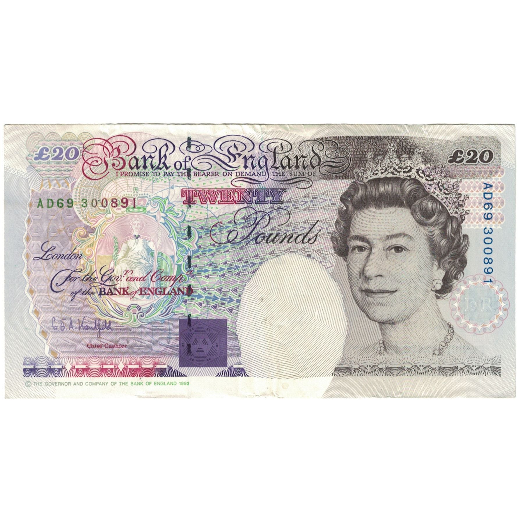 Banknote, Great Britain, 20 Pounds, 1993, KM:384b, EF(40-45)