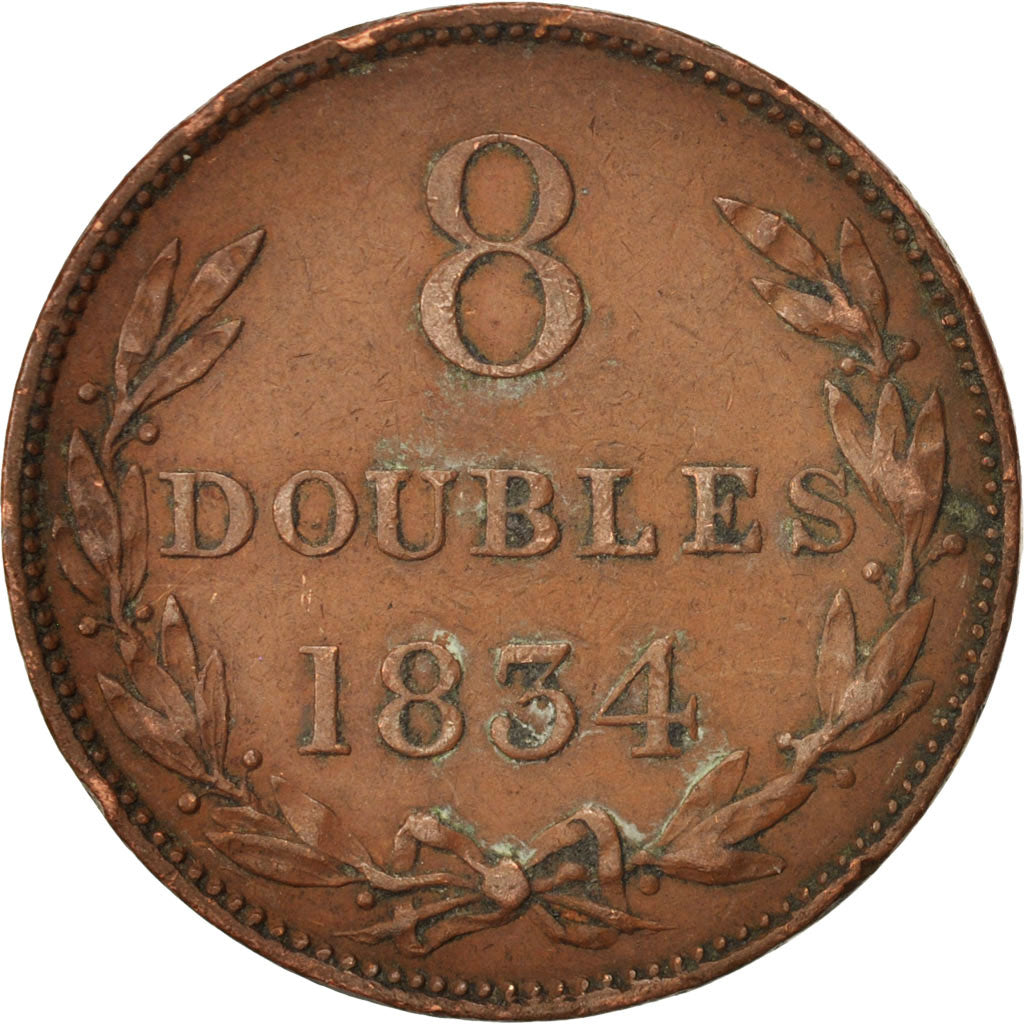 Guernsey, 8 Doubles, 1834, EF(40-45), Copper, KM:3