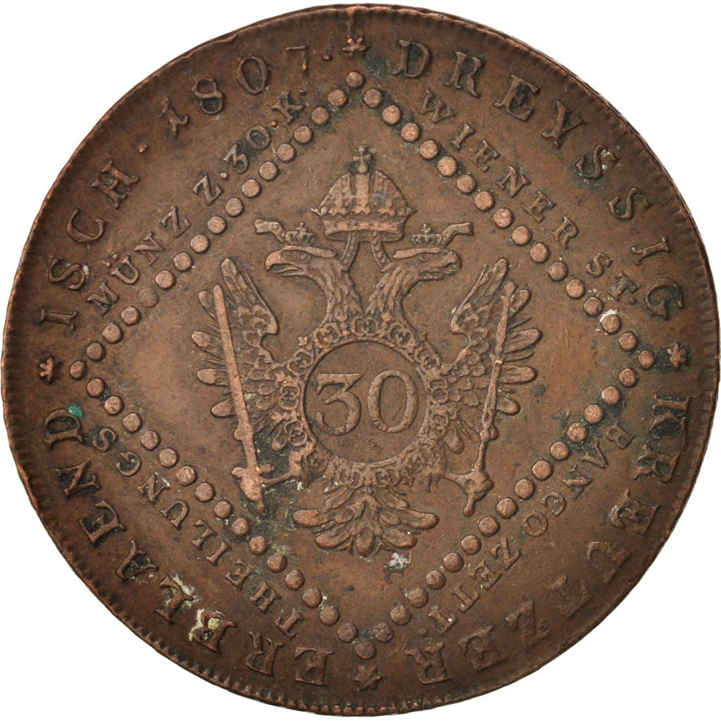 Austria, Franz II (I), 30 Kreuzer, 1807, Schmollnitz, MBC, Cobre, KM:2149