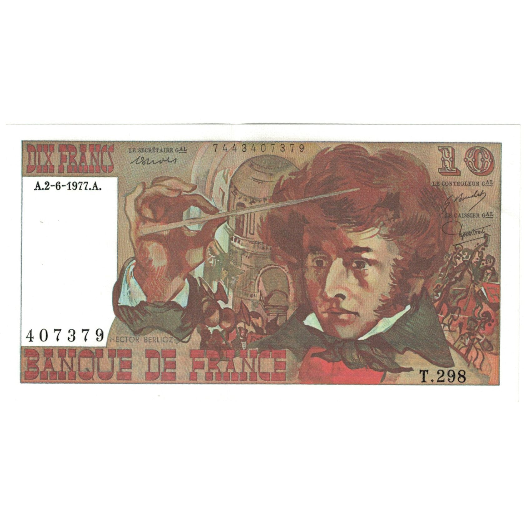 França, 10 Francs, Berlioz, 1977, 407379 T.298, UNC(63), Fayette:63.22, KM:150c