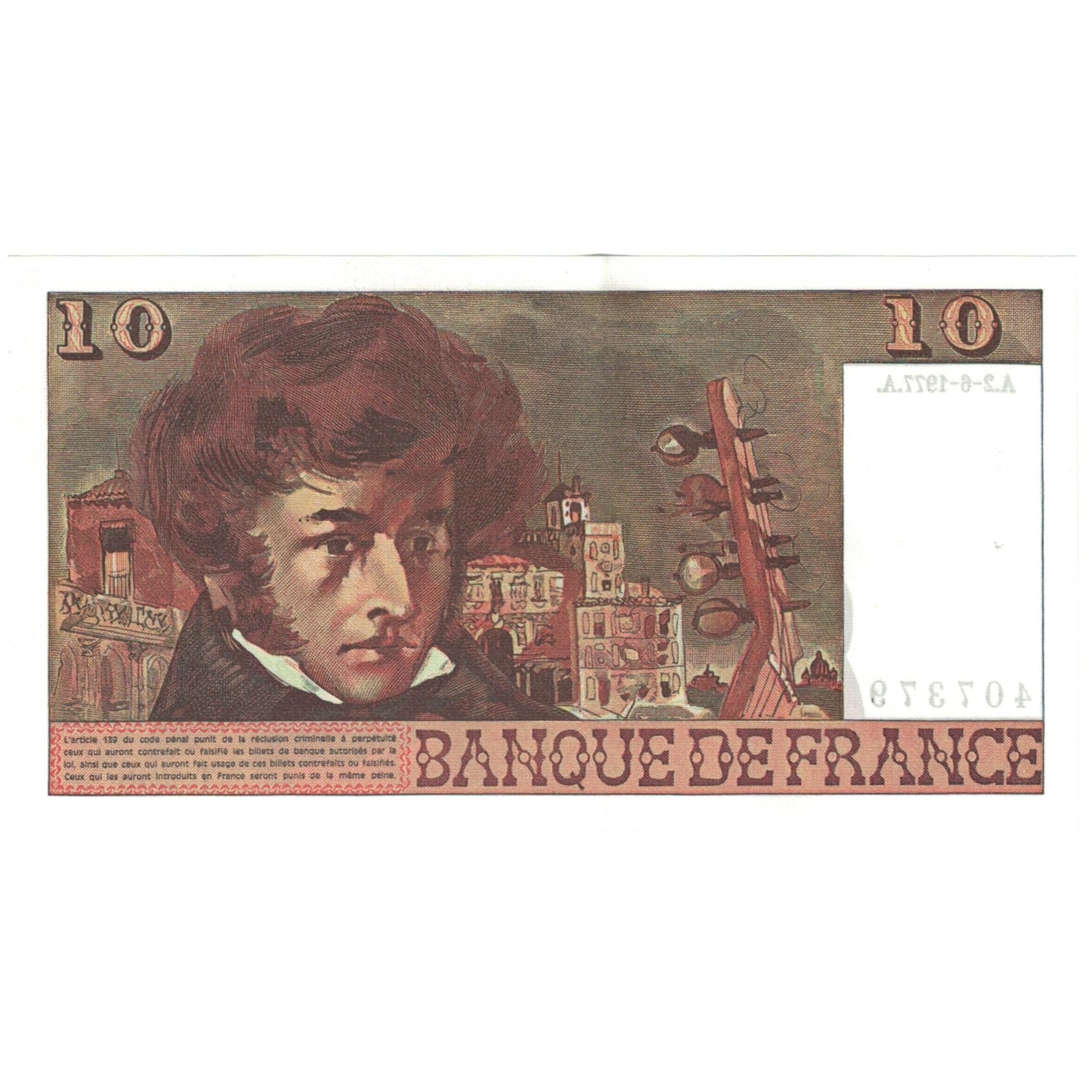 França, 10 Francs, Berlioz, 1977, 407379 T.298, UNC(63), Fayette:63.22, KM:150c