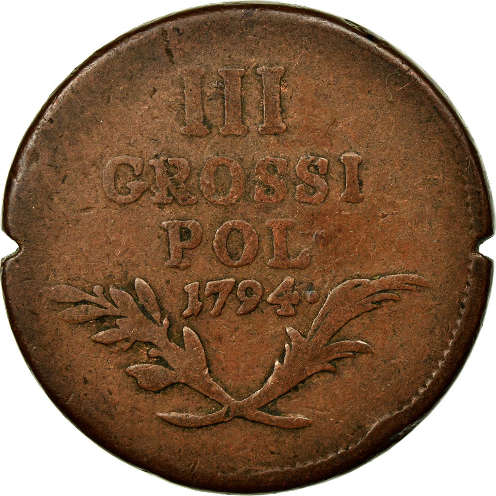 Moneda, Polonia, GALICIA & LODOMERIA, 3 Grossi, III Grossi, 1794, BC+, Cobre
