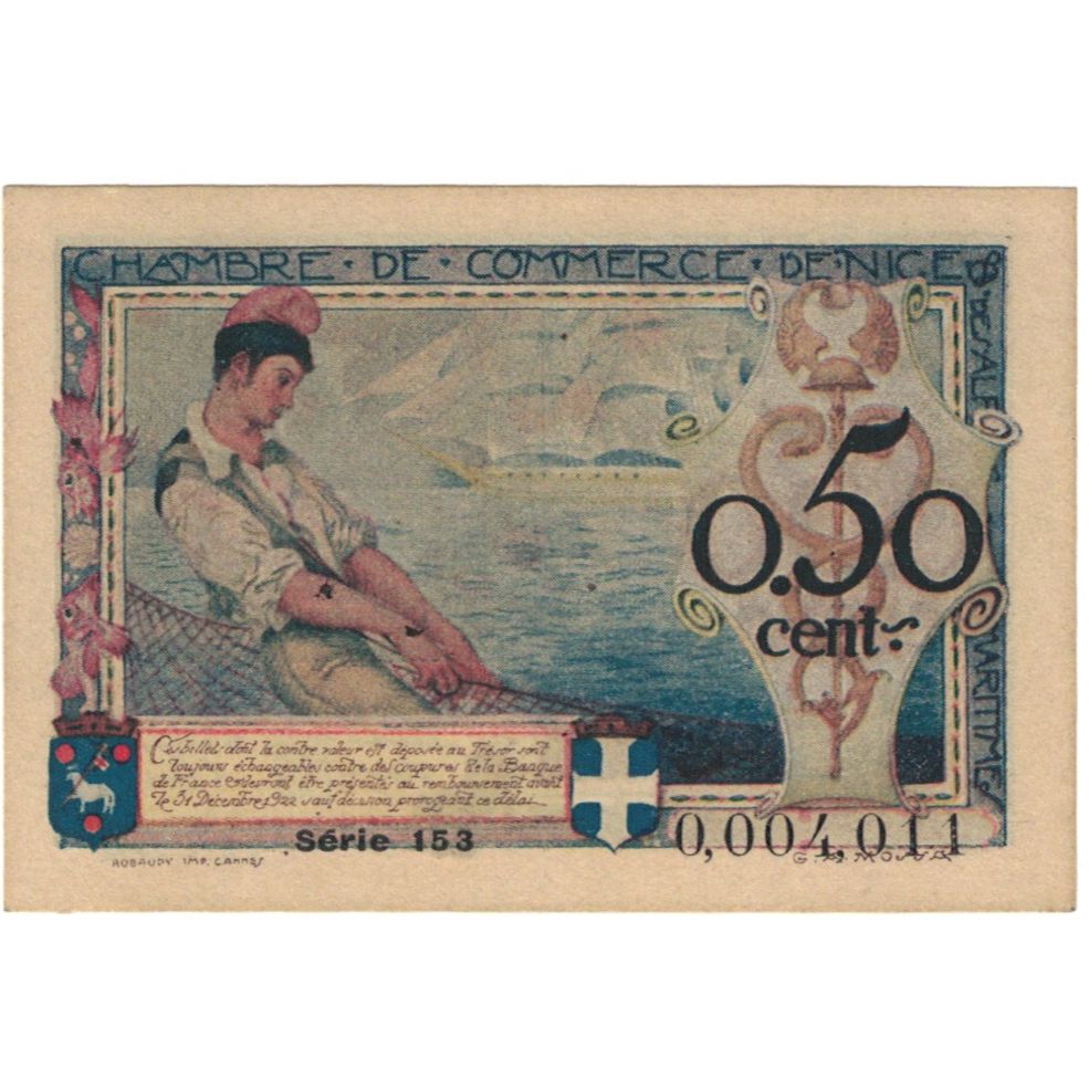 France, Nice, 50 Centimes, 1920, AU(55-58), Pirot:91-9