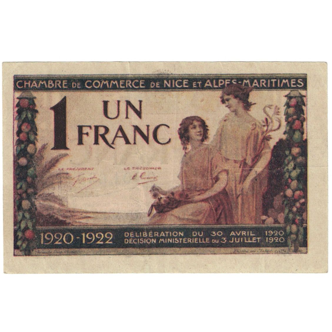 France, Nice, 1 Franc, 1920, UNC(65-70), Pirot:91-11