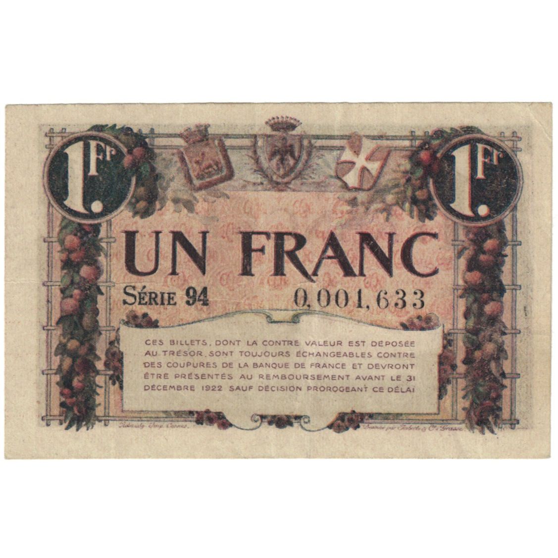 France, Nice, 1 Franc, 1920, UNC(65-70), Pirot:91-11