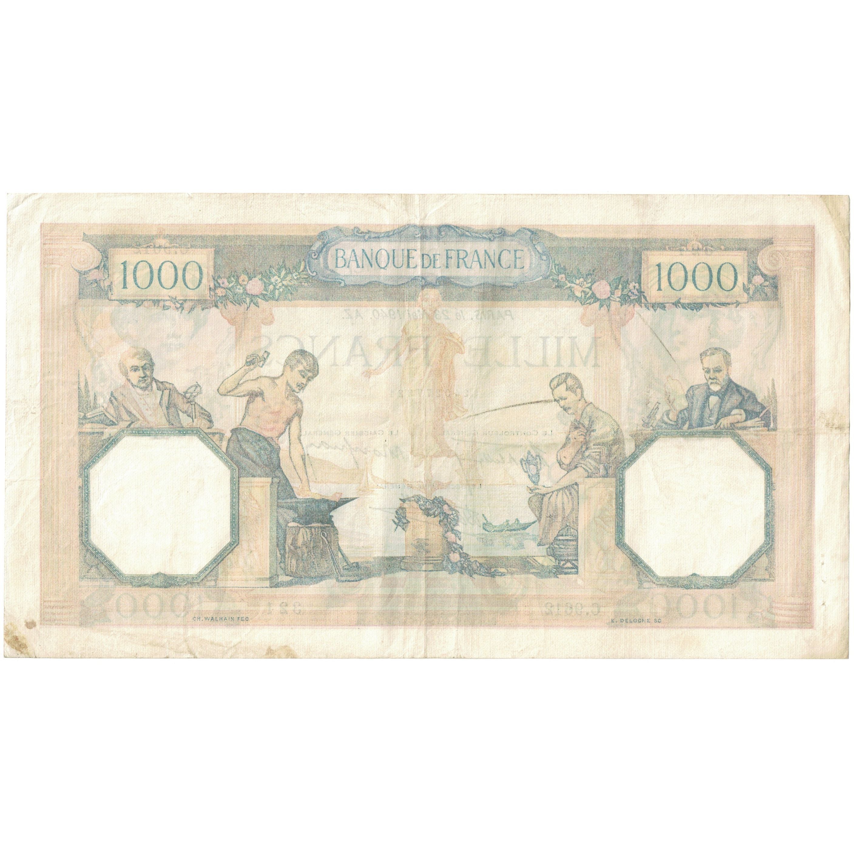 França, 1000 Francs, 1940, C.9612 321, EF(40-45), Fayette:38.47, KM:90c
