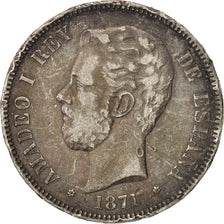 Coin, Spain, Amadeao I, 5 Pesetas, 1871, Madrid, VF(30-35), Silver, KM:666