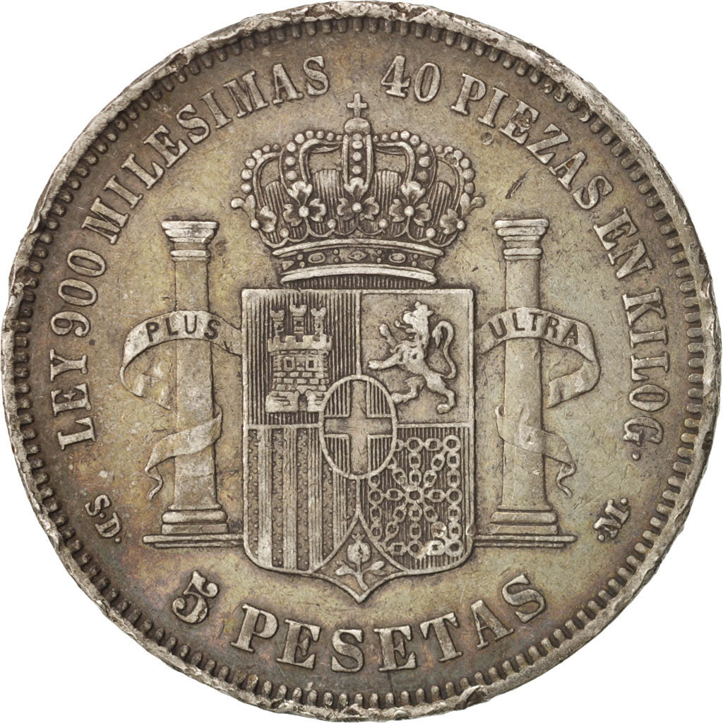 Coin, Spain, Amadeao I, 5 Pesetas, 1871, Madrid, VF(30-35), Silver, KM:666
