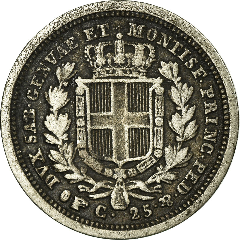 Coin, ITALIAN STATES, SARDINIA, Carlo Alberto, 25 Centesimi, 1833, Torino
