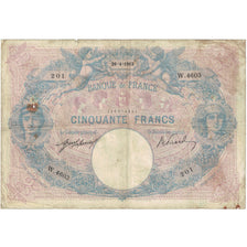France, 50 Francs, Bleu et Rose, 1913, W.4603 201, B, Fayette:14.26, KM:64e