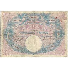 France, 50 Francs, 1914, Bleu et Rose, VG(8-10), Fayette:14.27, KM:64e