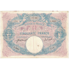 France, 50 Francs, 1915, Bleu et Rose, VF(20-25), Fayette:14.28, KM:64e