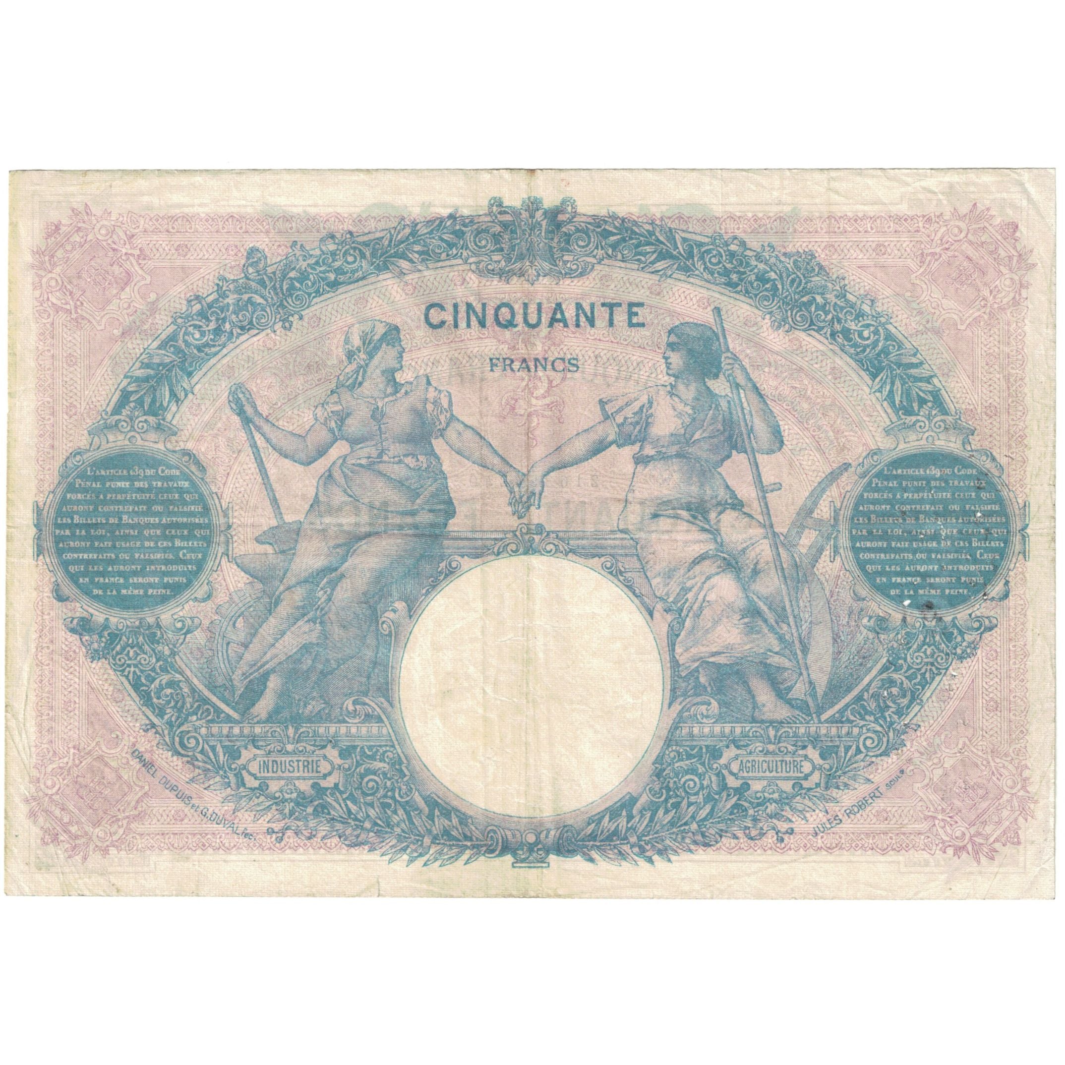 France, 50 Francs, Bleu et Rose, 1919, E.8655 240, VF(20-25), Fayette:14.32