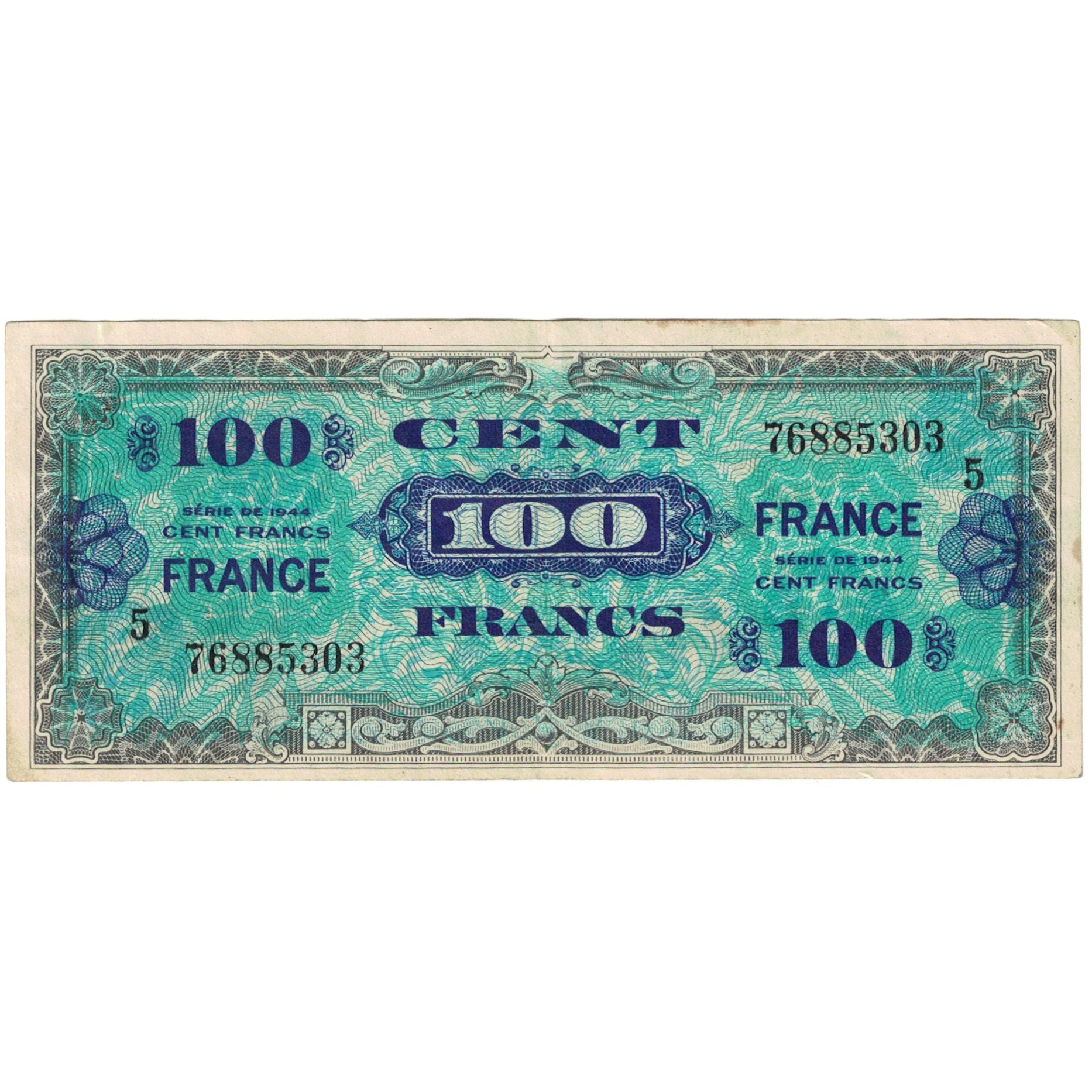 Francja, 100 Francs, 1944, 76885303, AU(50-53), Fayette:VF25.06, KM:123a