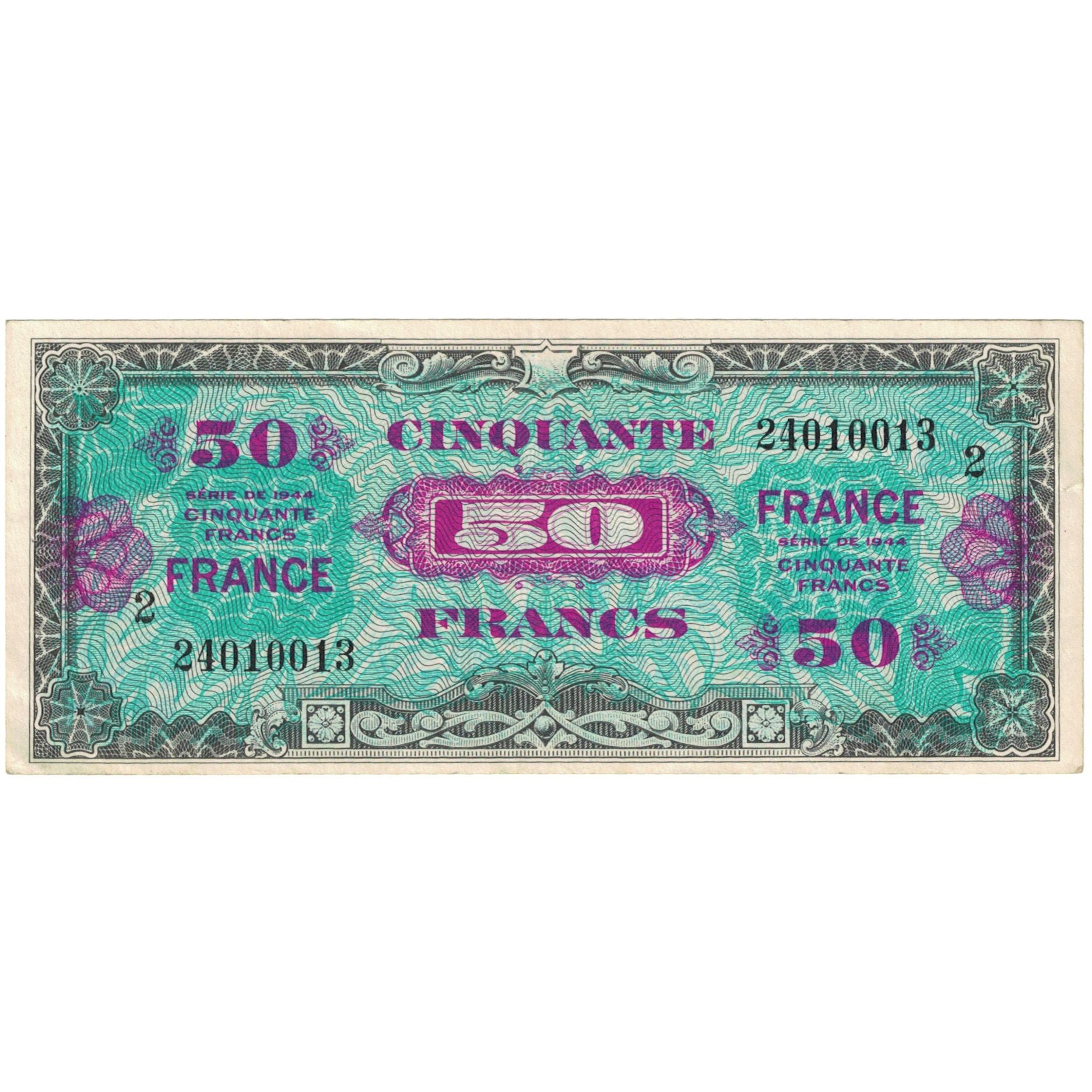 France, 50 Francs, 1945 Verso France, 1944, 24010013, EF(40-45), KM:117a