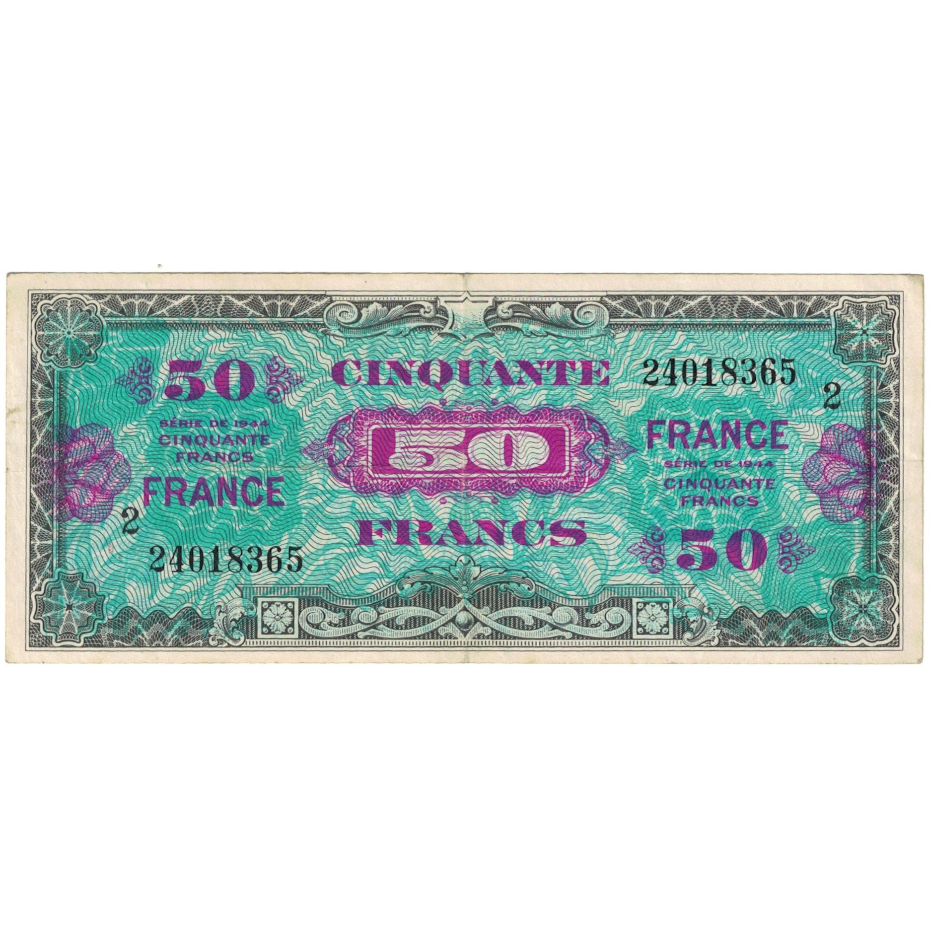France, 50 Francs, 1945 Verso France, 1944, 24018365, EF(40-45), Fayette:40.20