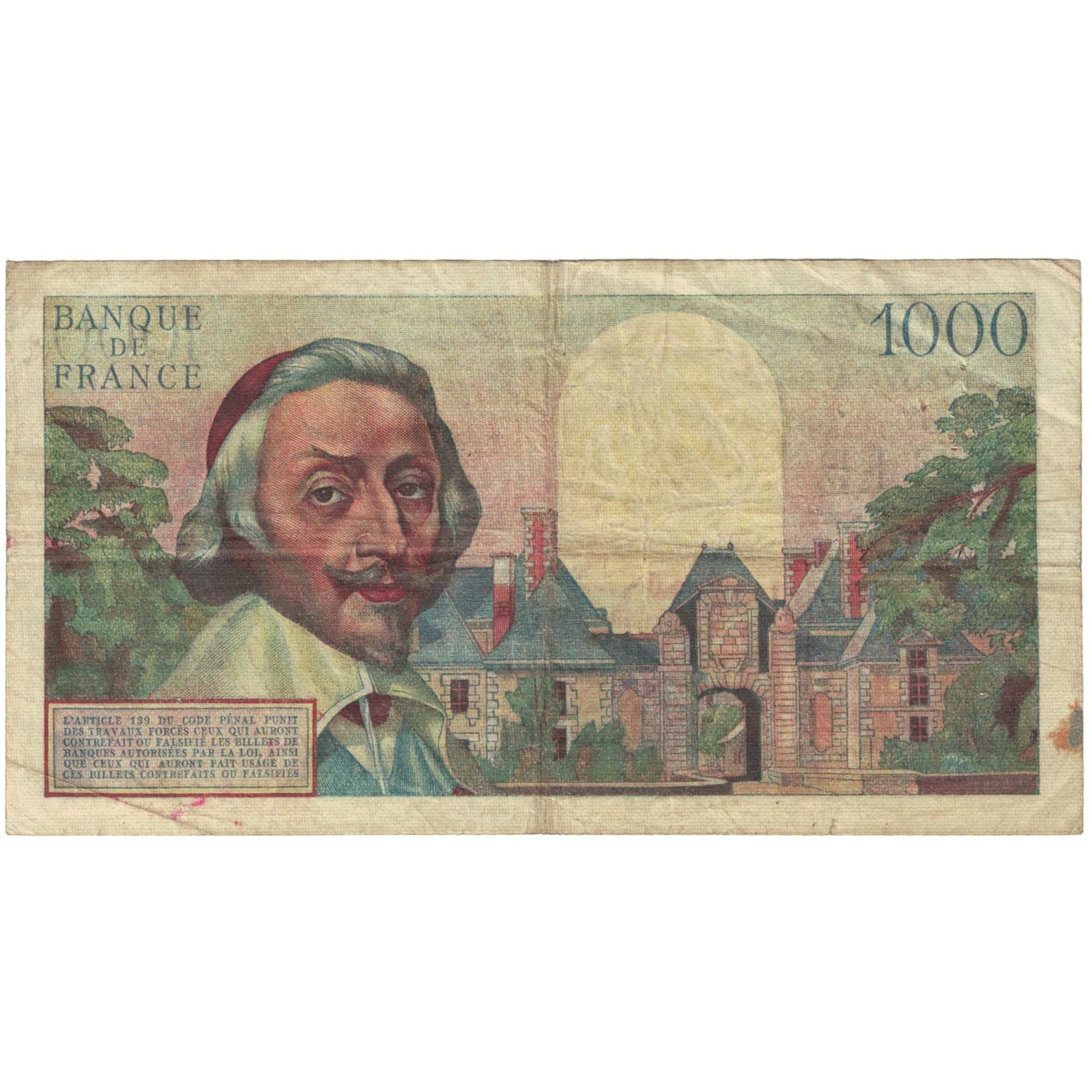 Francia, 1000 Francs, Richelieu, 1955, 95394 Y.14, BC, Fayette:42.3, KM:134a