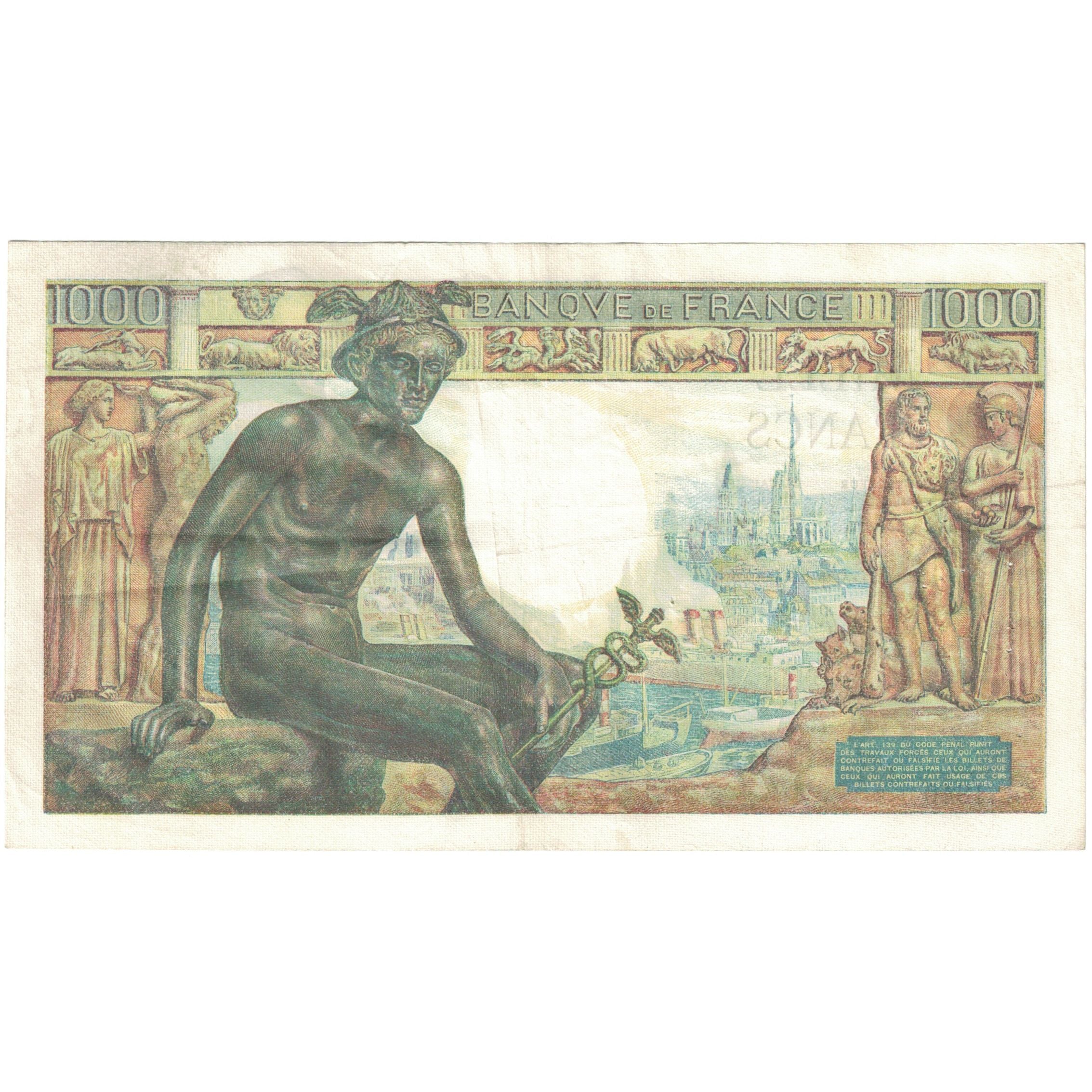 Francia, 1000 Francs, Déesse Déméter, L.1846 050, MBC, Fayette:40.10, KM:102