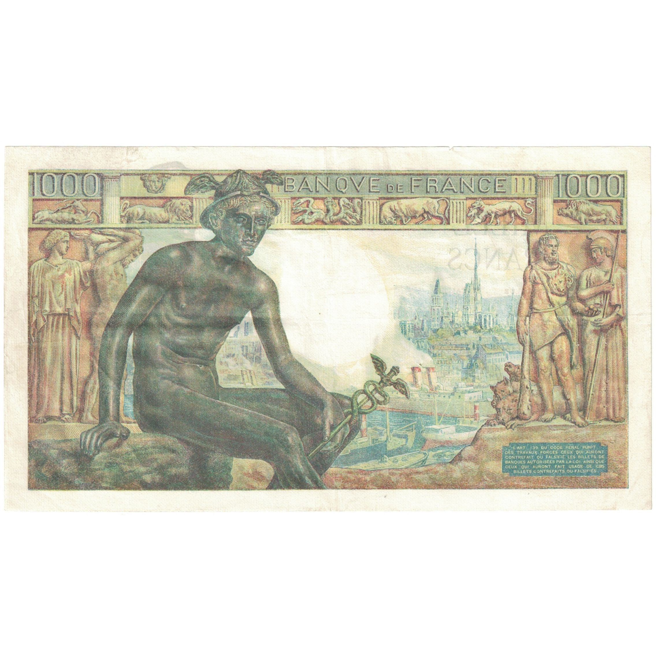 França, 1000 Francs, Déesse Déméter, L.1846 058, EF(40-45), Fayette:40.10