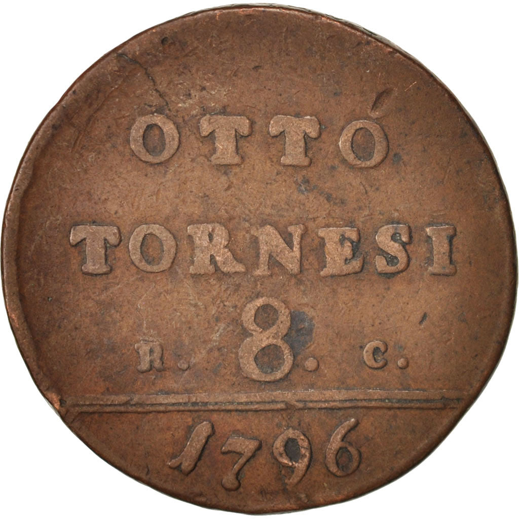 ITALIAN STATES, Ferdinando IV, 8 Tornesi, 1796, VF(30-35), Copper, KM:216