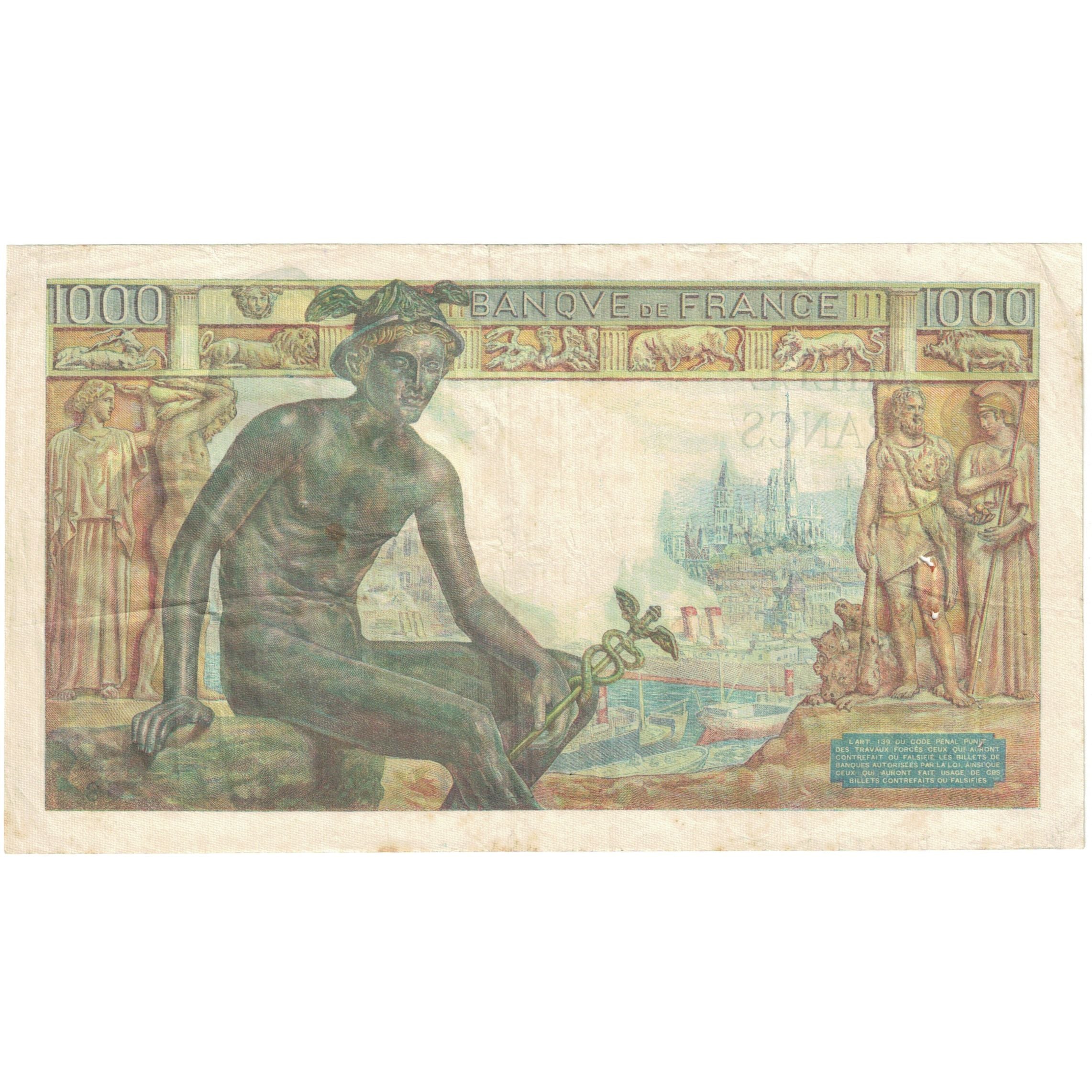 France, 1000 Francs, Déesse Déméter, E. 779 468, EF(40-45), Fayette:40.3