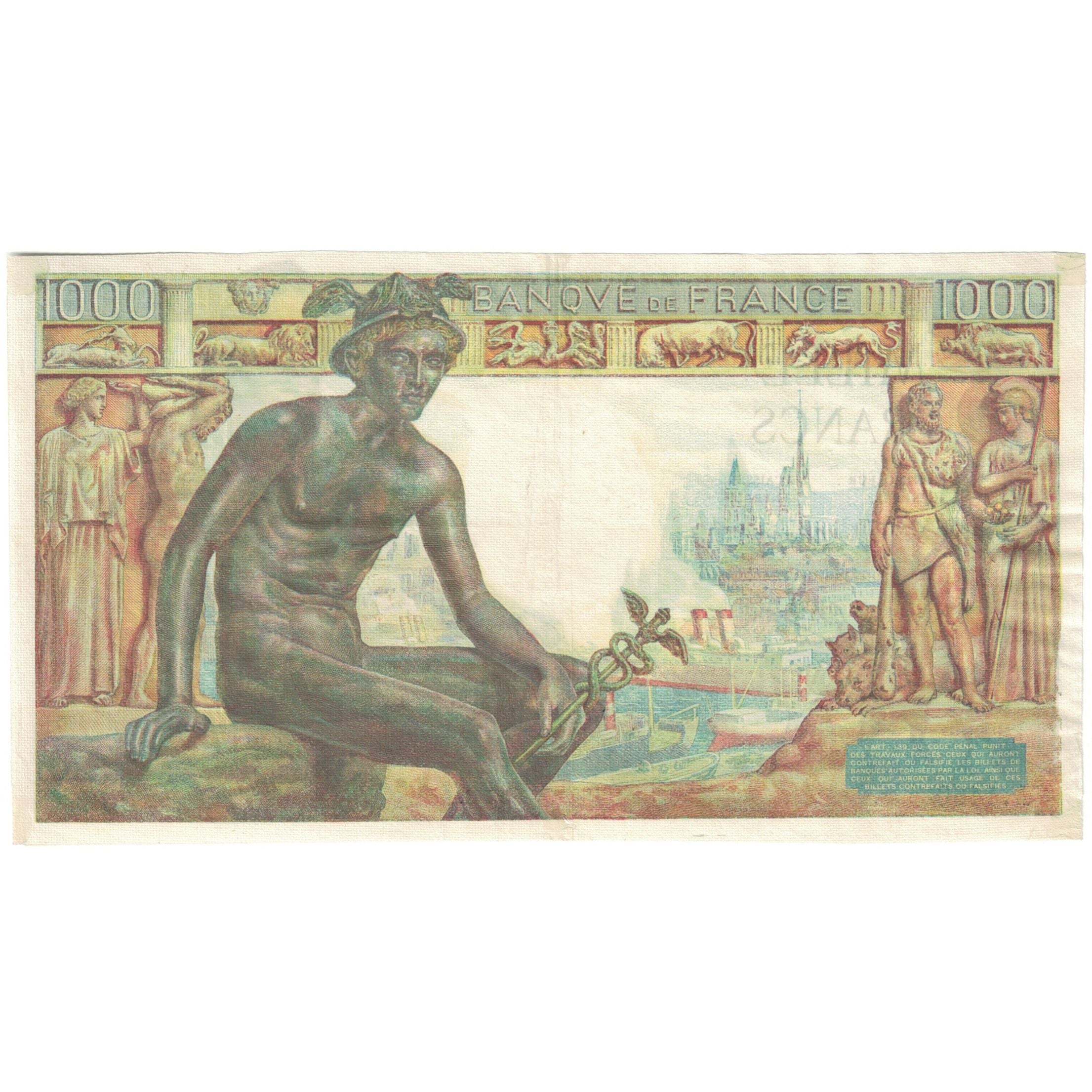 France, 1000 Francs, Déesse Déméter, 1943, A.4460 310, EF(40-45)