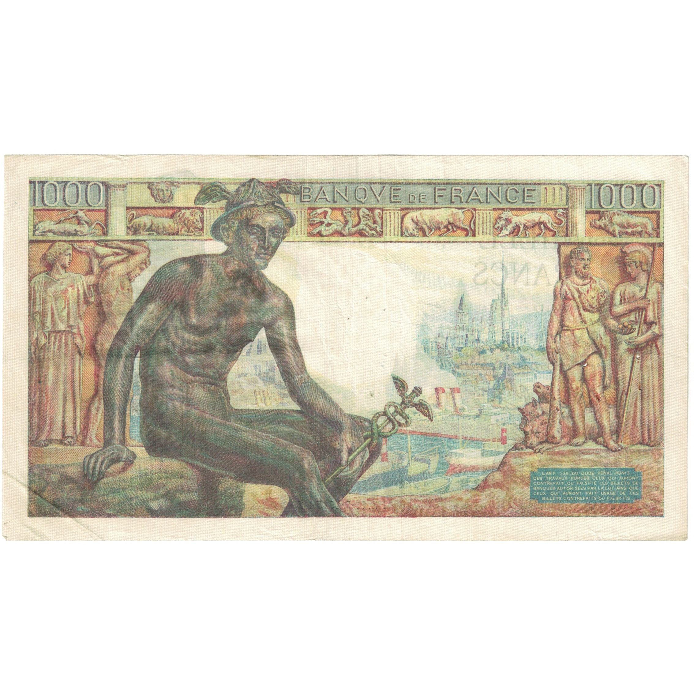 Francia, 1000 Francs, Déesse Déméter, 1943, T.3936 303, BB, Fayette:40.18