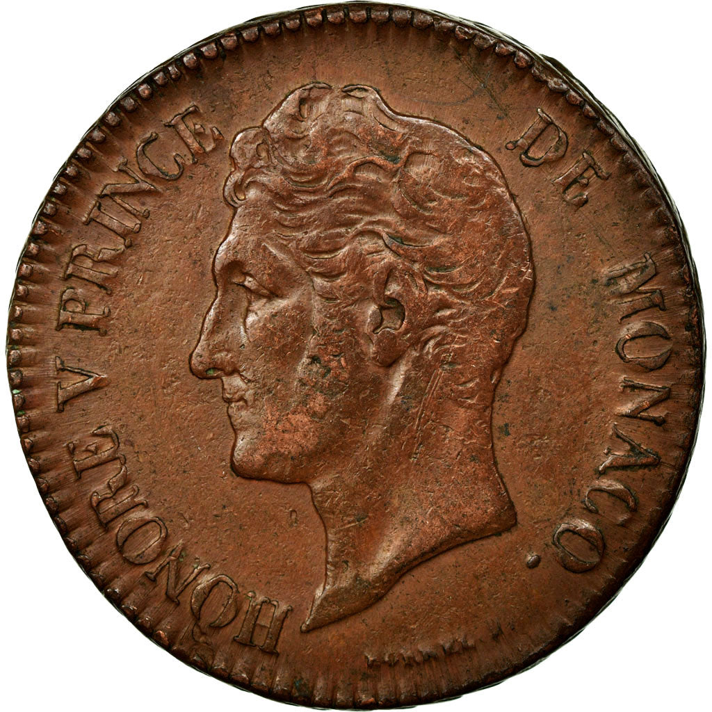 Coin, Monaco, Honore V, 5 Centimes, Cinq, 1837, Monaco, EF(40-45), Copper