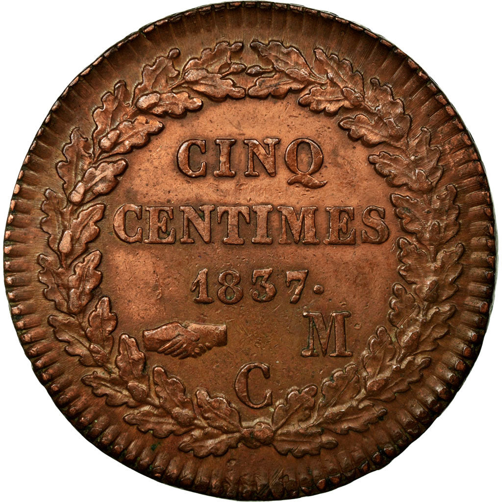 Coin, Monaco, Honore V, 5 Centimes, Cinq, 1837, Monaco, EF(40-45), Copper
