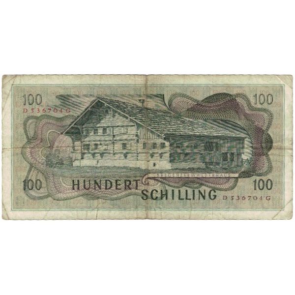Banknote, Austria, 100 Schilling, 1969-01-02, KM:146a, F(12-15)