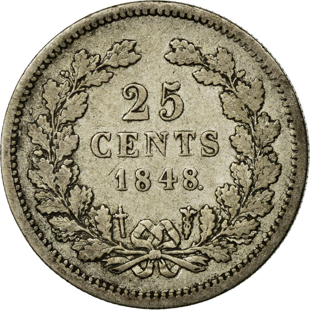 Coin, Netherlands, William II, 25 Cents, 1848, Utrecht, VF(20-25), Silver, KM:76