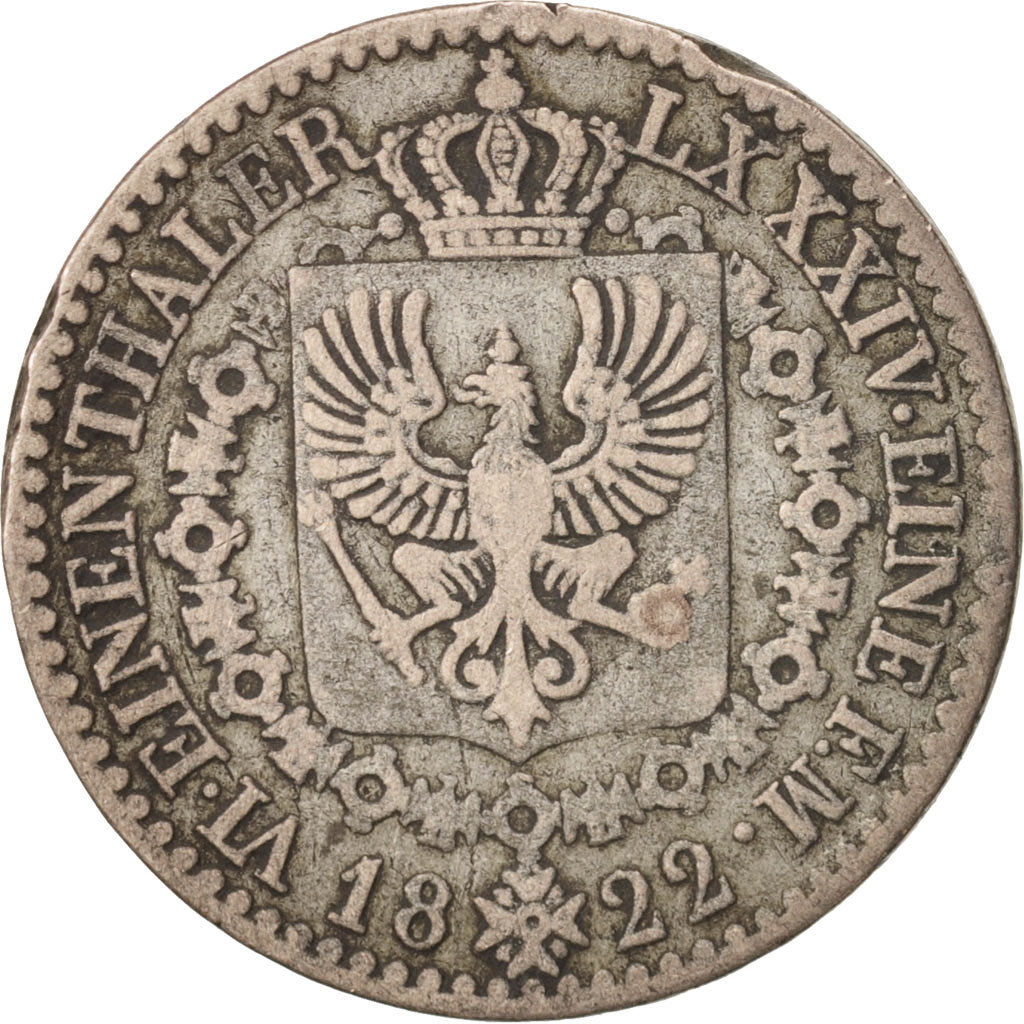 German States, PRUSSIA, Friedrich Wilhelm III, 1/6 Thaler, 1822, Berlin