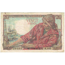 France, 20 Francs, Pêcheur, 1943, A.102, VG(8-10), Fayette:13.7, KM:100a