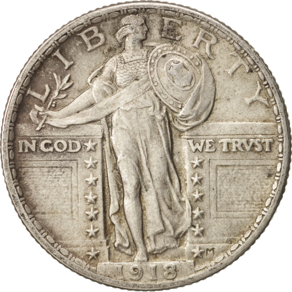 Stati Uniti, Standing Liberty Quarter, 1918, U.S. Mint, Philadelphia, KM 145