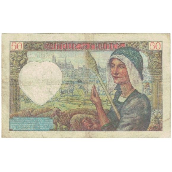 France, 50 Francs, Jacques Coeur, O.168 73059, EF(40-45), Fayette:19.20, KM:93
