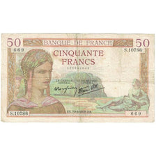 France, 50 Francs, Cérès, 1939, S.10786, VF(20-25), Fayette:18.29, KM:85b