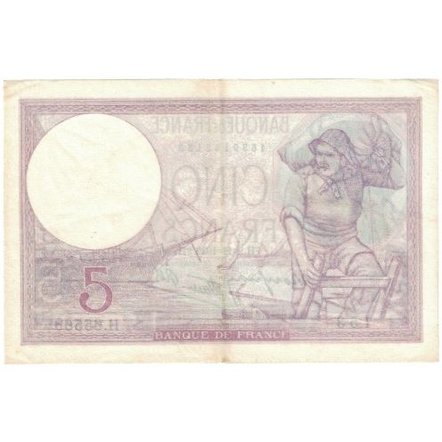 France, 5 Francs, Violet, 153 H.65568, EF(40-45), Fayette:4.14, KM:83