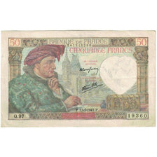 France, 50 Francs, Jacques Coeur, 1941, Q.97 19360, G(4-6), Fayette:19.12, KM:93