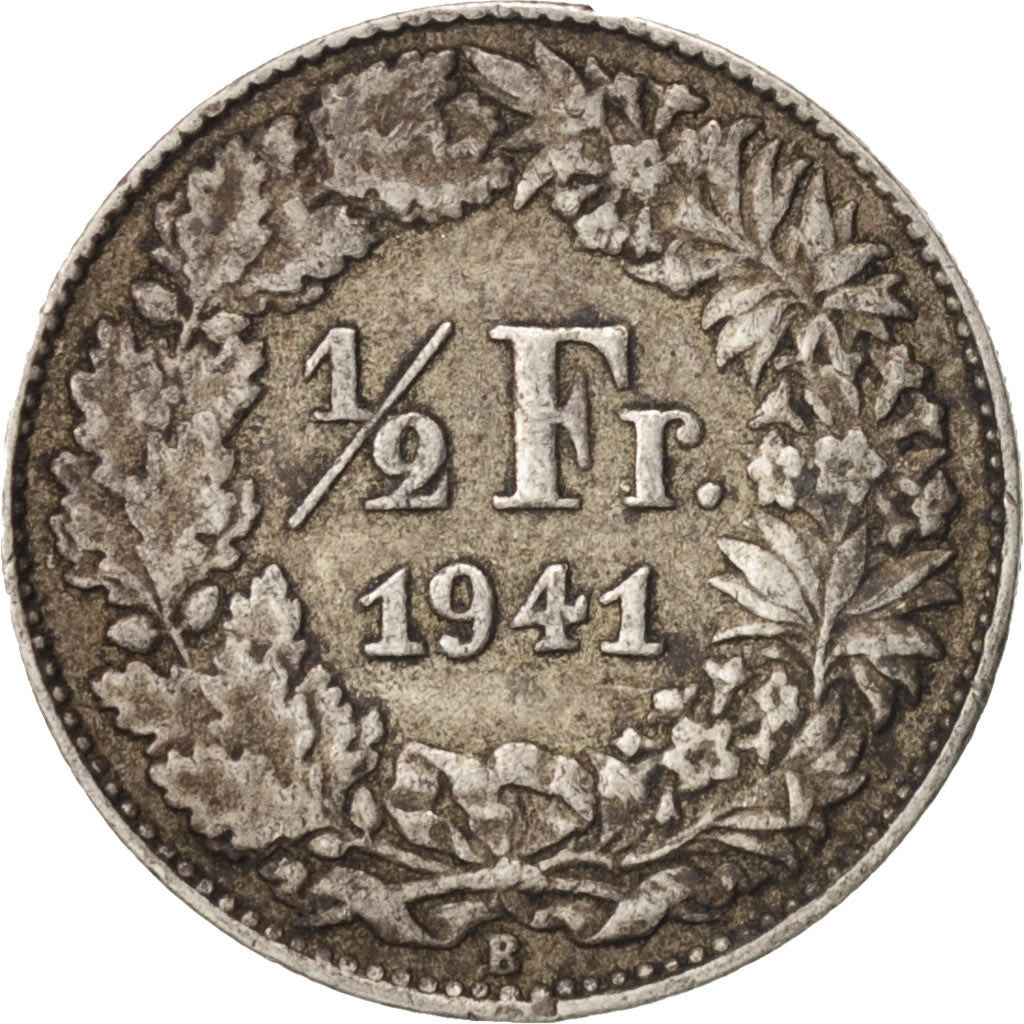 Switzerland, 1/2 Franc, 1941, Bern, EF(40-45), Silver, KM:23