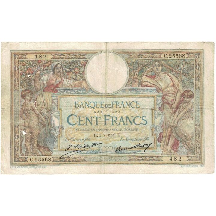 France, 100 Francs, Luc Olivier Merson, 1929, C.25568, VF(20-25), Fayette:24.8