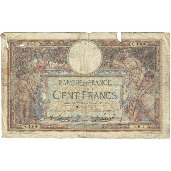Francia, 100 Francs, Luc Olivier Merson, 1917, S.4306, MC, Fayette:23.9, KM:71a