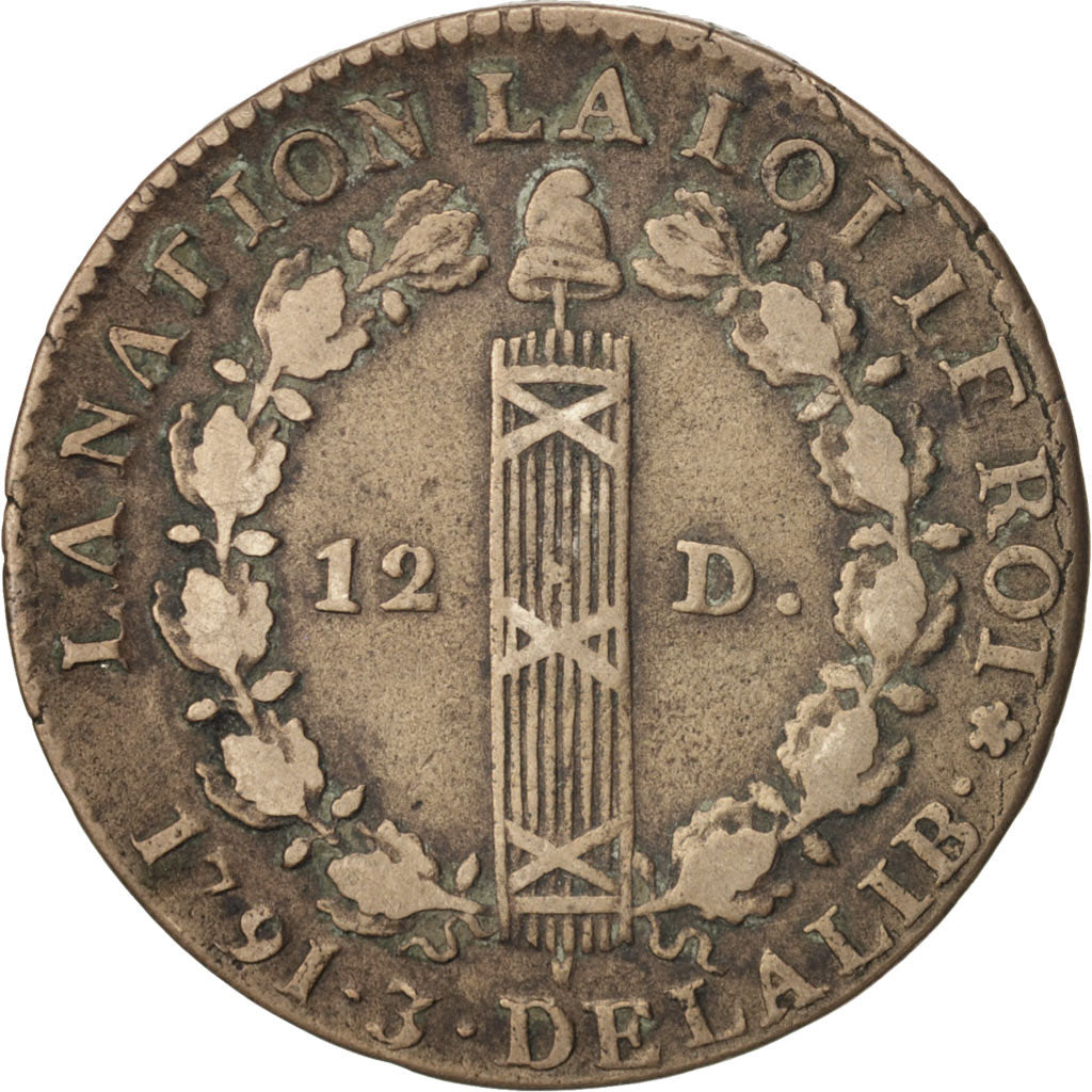 France, 12 deniers françois, 12 Deniers, 1791, Paris, TTB, Bronze,Gadoury 15