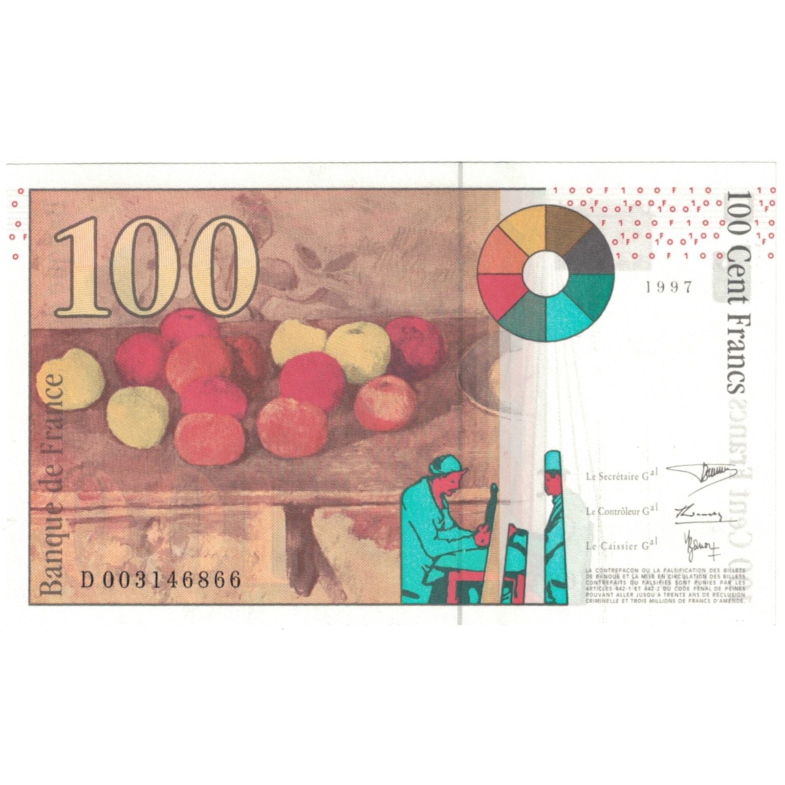France, 100 Francs, 1997, Cézanne, UNC(65-70), Fayette:74.01, KM:158a