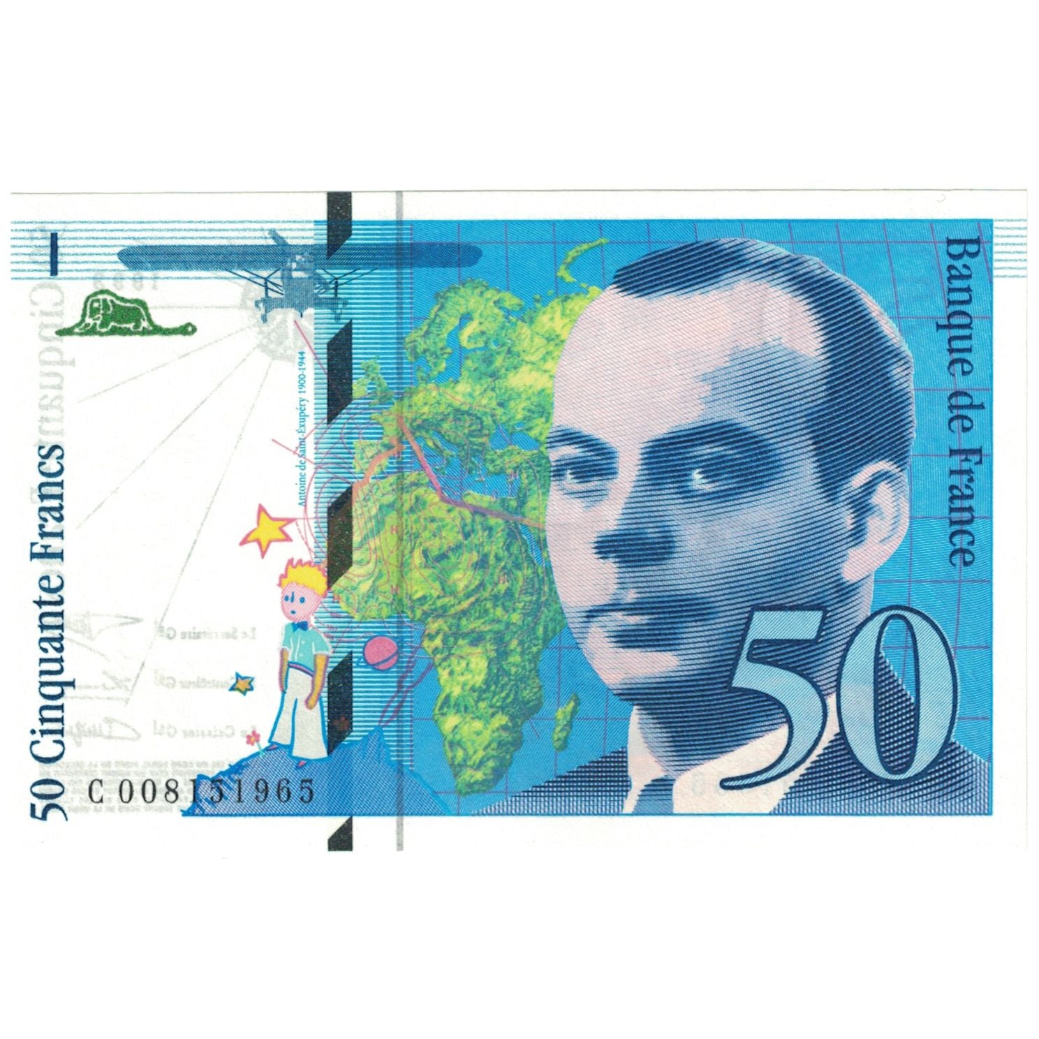 France, 50 Francs, St Exupéry, 1992, C008151965, UNC(65-70), Fayette:72.1b