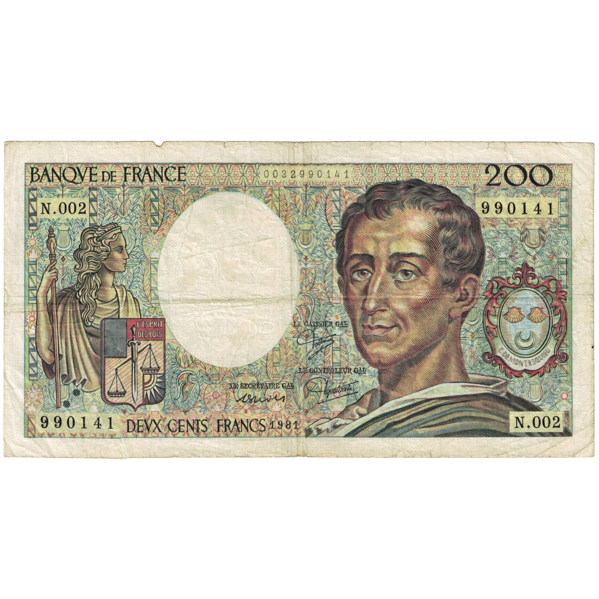 Frankrijk, 200 Francs, Montesquieu, 1981, N.002, TB, Fayette:70.01, KM:155a