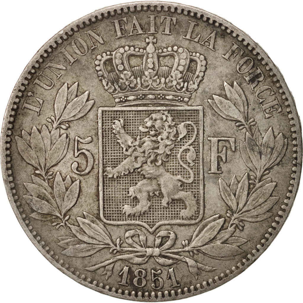 Belgium, Leopold I, 5 Francs, 5 Frank, 1851, EF(40-45), Silver, KM:17