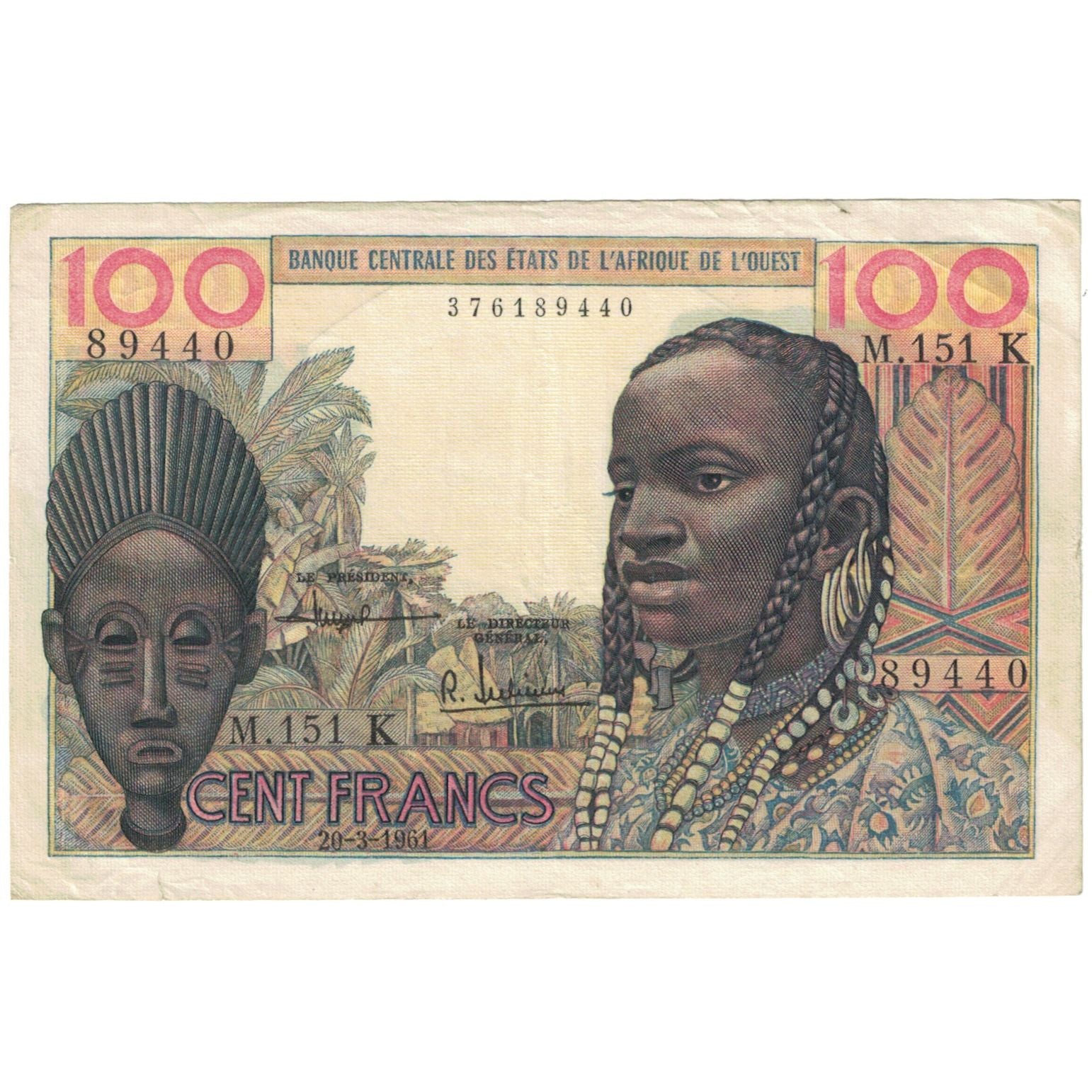 Nota, Estados da África Ocidental, 100 Francs, 1961, 1961-03-20, KM:101Aa