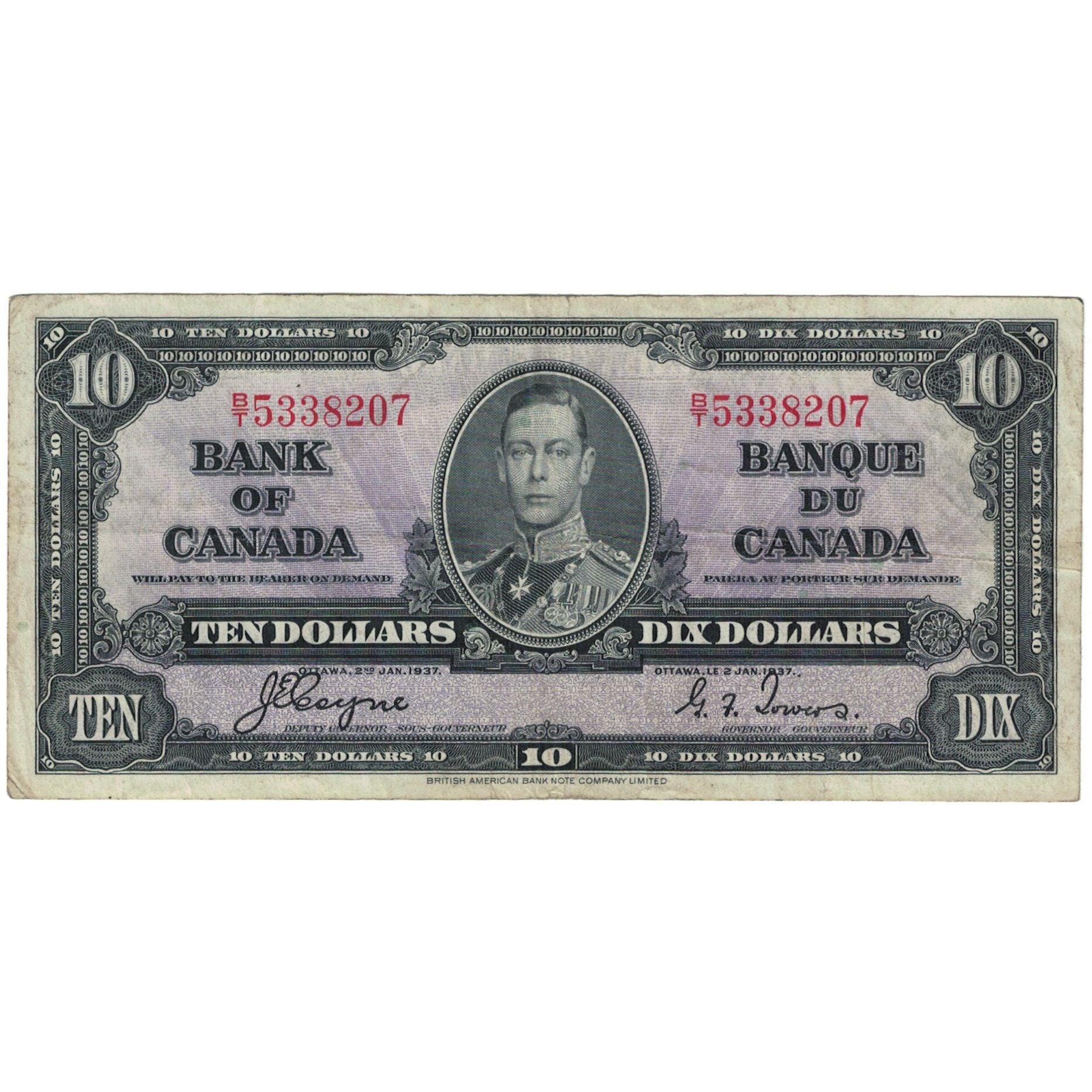 Billet, Canada, 10 Dollars, 1937, 1937-01-02, KM:61c, TTB