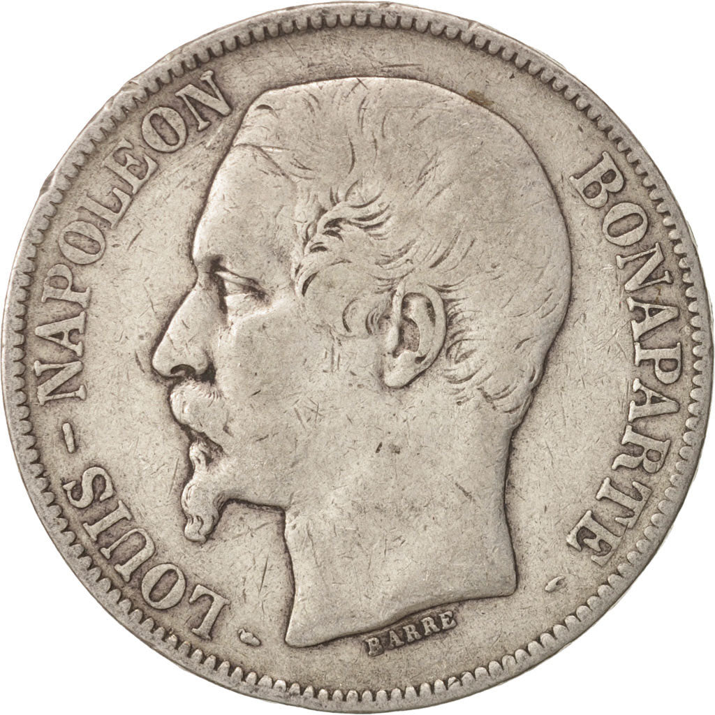 France, 5 Francs, 1852, Paris, VF(20-25), Silver, KM:773.1, Gadoury:726