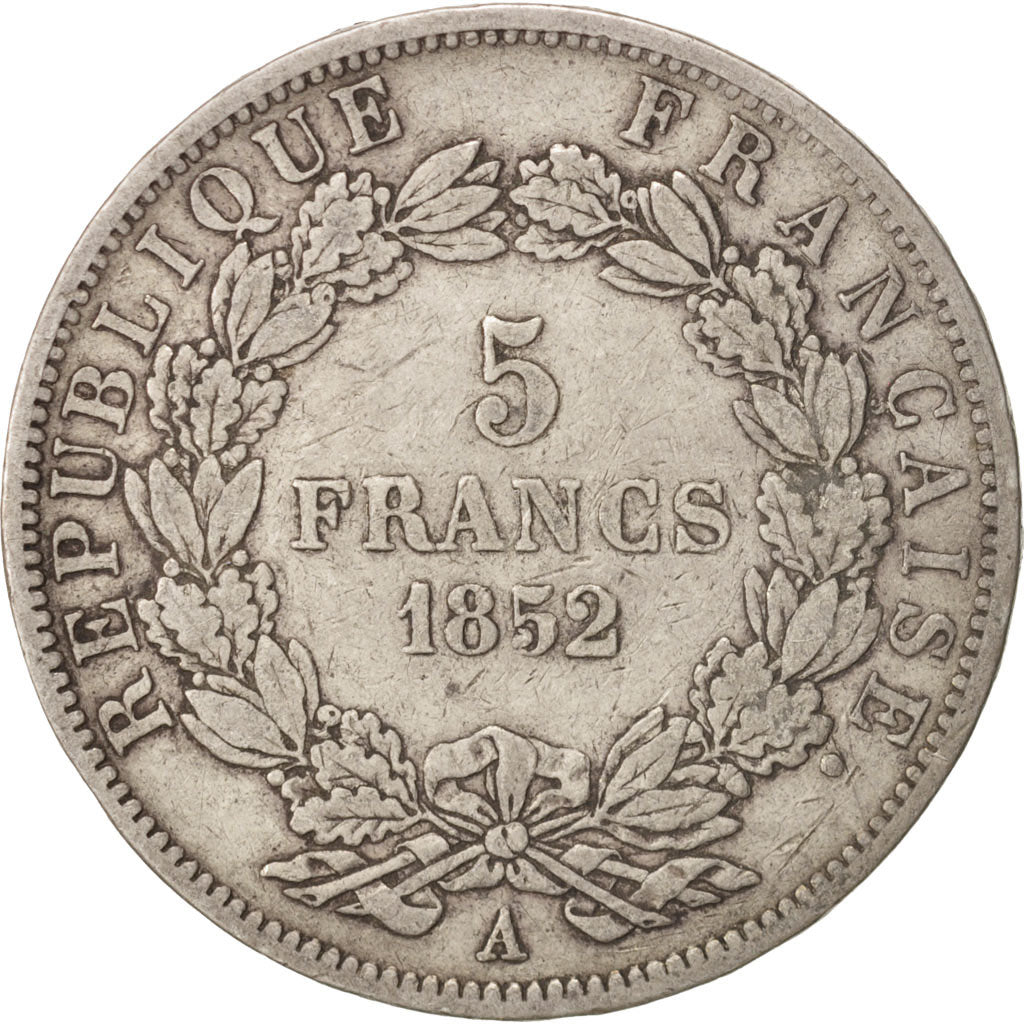 France, 5 Francs, 1852, Paris, VF(20-25), Silver, KM:773.1, Gadoury:726
